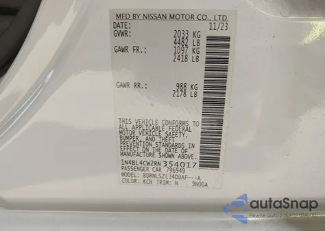 2024 Nissan Altima Sr Intelligent Awd from USA, damaged, VIN 1N4BL4CW2RN354017